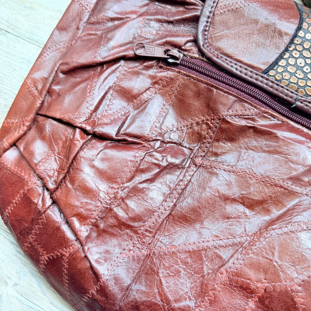 Vintage Genuine Leather Patchwork Snake Crossbody Bag Boho Safari Animal Purse - Picture 13 of 13